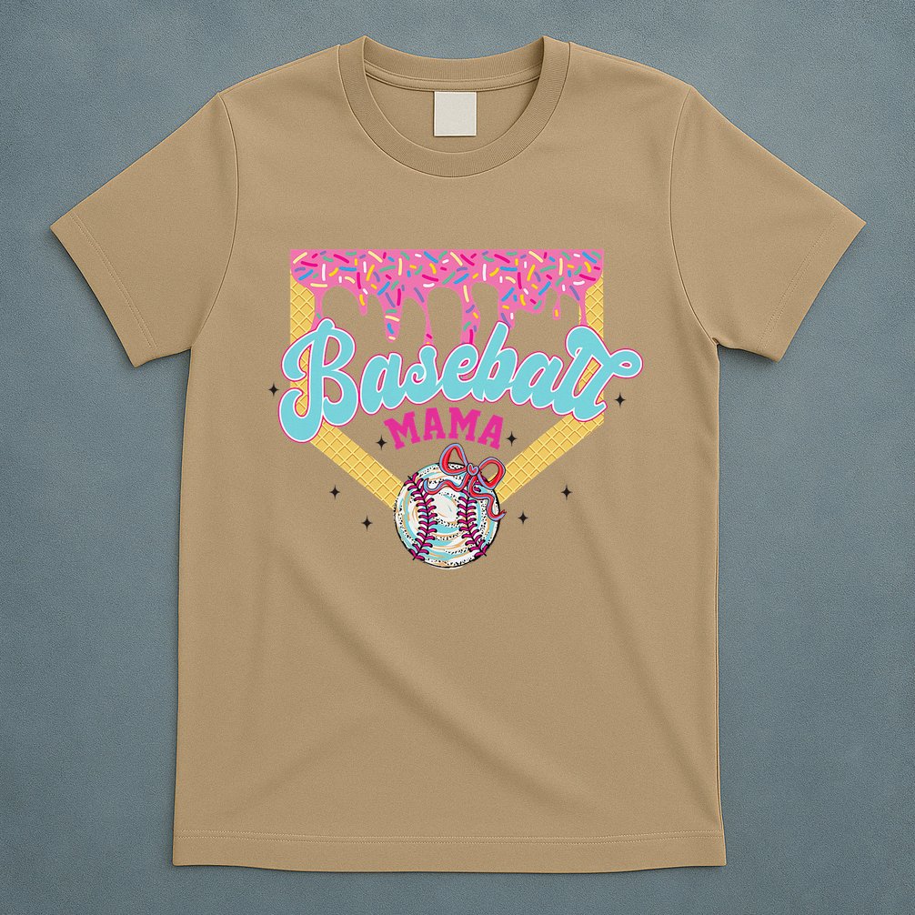 Baseball Cute Mama Ice Cream Cute Baseball Mom Gift T-Shirt
