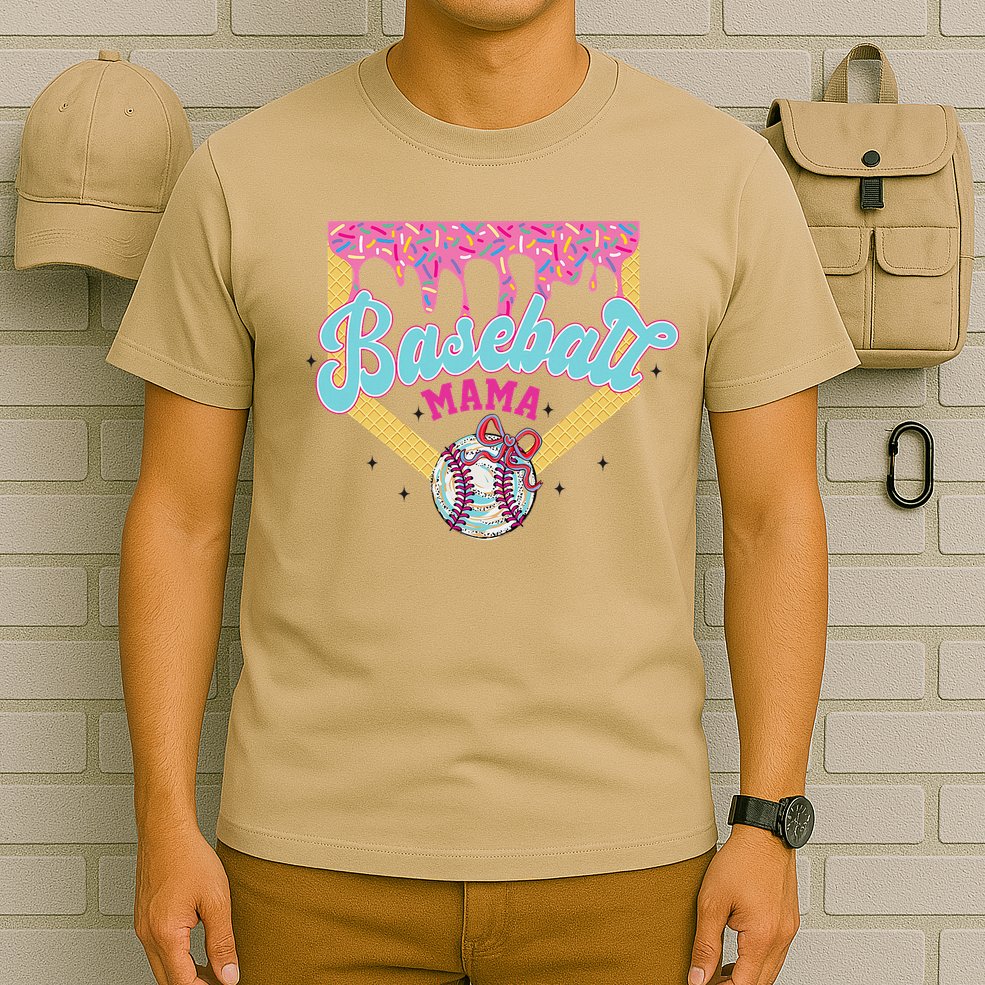 Baseball Cute Mama Ice Cream Cute Baseball Mom Gift T-Shirt