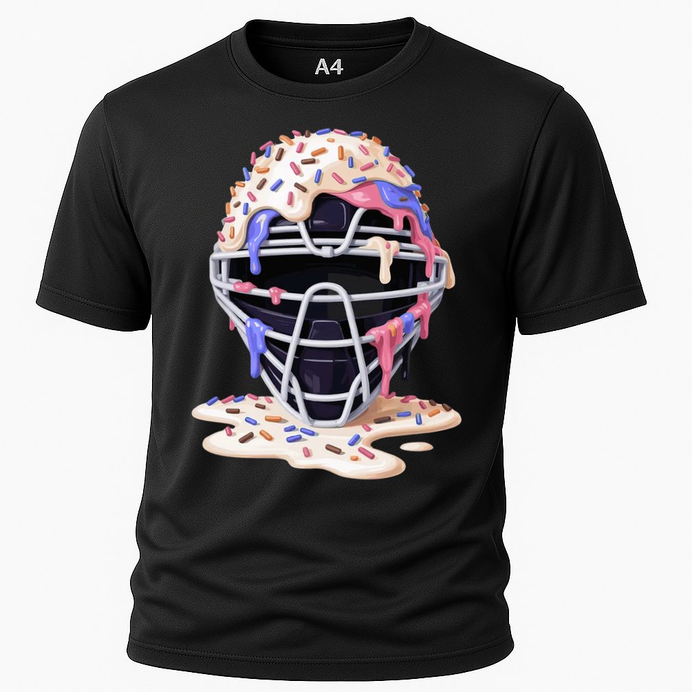 Baseball Catcher Mask Ice Cream Dripping Fan Cooling Performance Crew T-Shirt