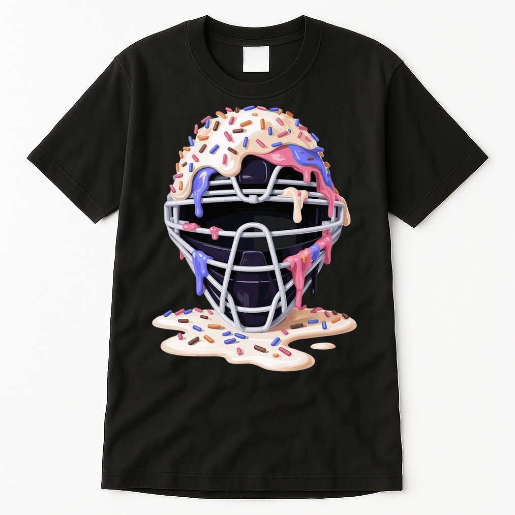 Baseball Catcher Mask Ice Cream Dripping Fan Tall T-Shirt