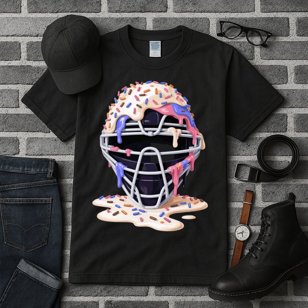 Baseball Catcher Mask Ice Cream Dripping Fan Tall T-Shirt