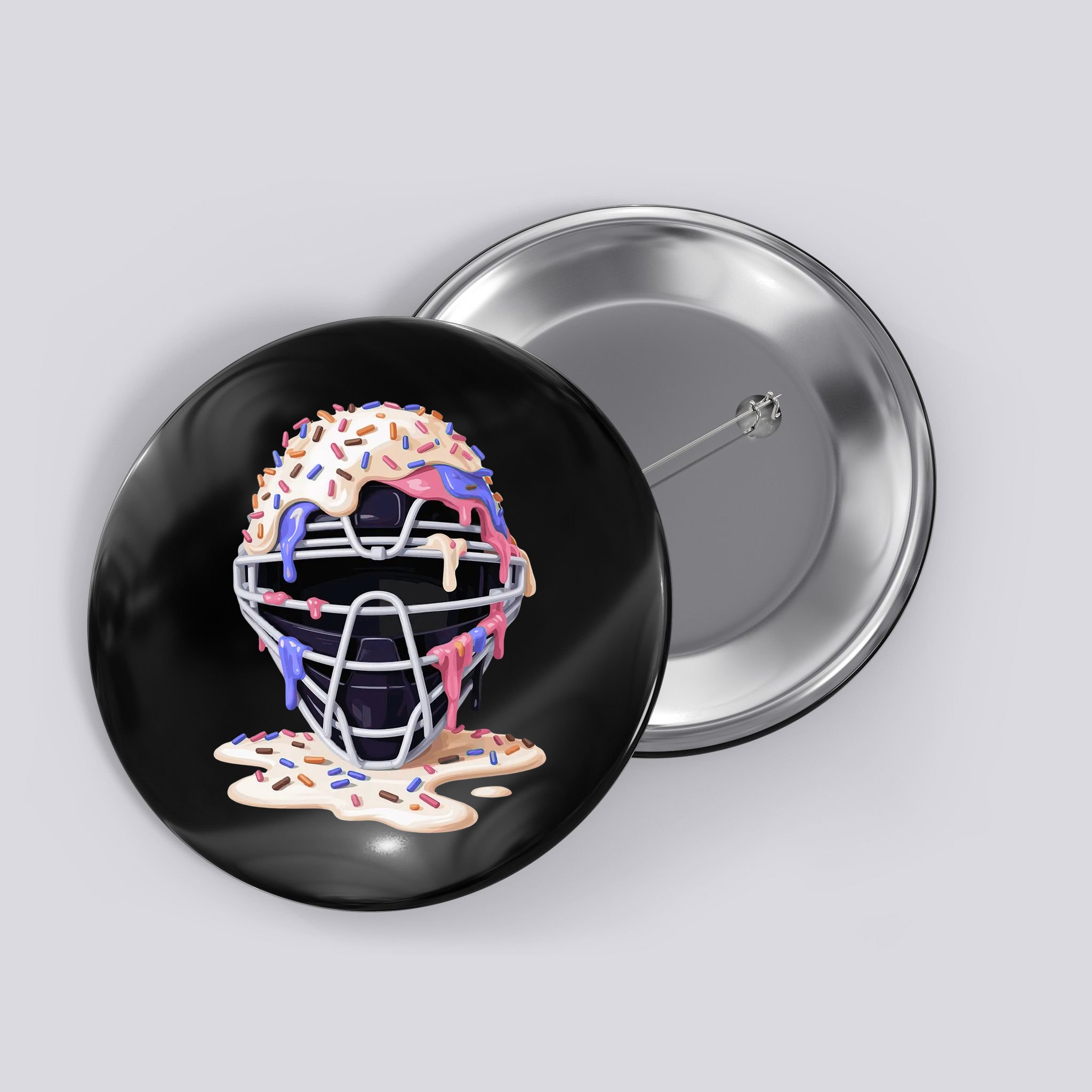 Baseball Catcher Mask Ice Cream Dripping Fan Button
