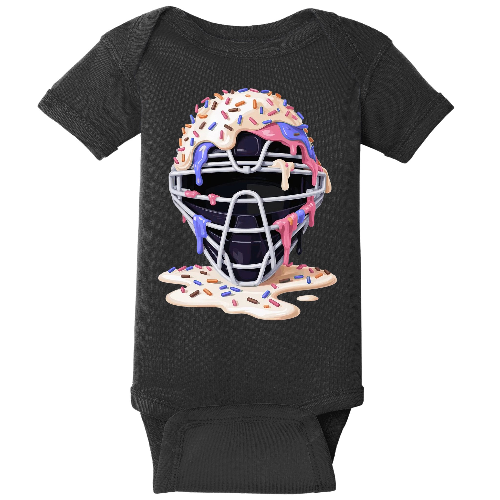 Baseball Catcher Mask Ice Cream Dripping Fan Baby Bodysuit