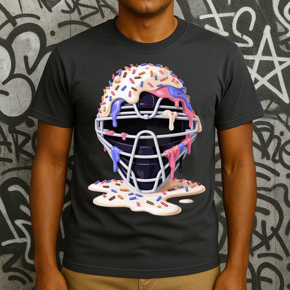 Baseball Catcher Mask Ice Cream Dripping Fan T-Shirt