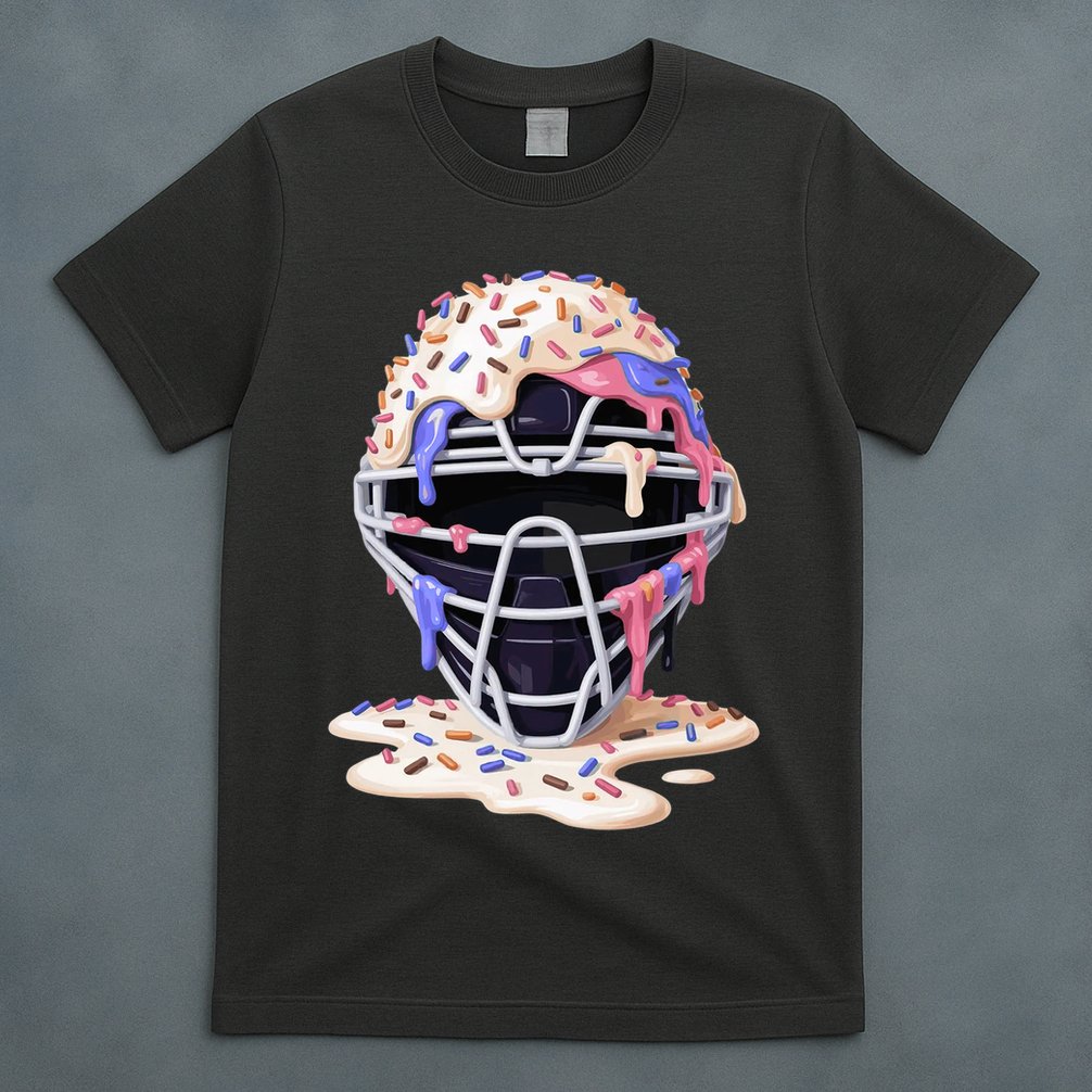 Baseball Catcher Mask Ice Cream Dripping Fan T-Shirt
