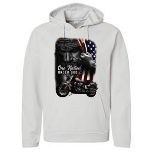 Biker Christian Motorcycles Lover One Nation Under God Performance Fleece Hoodie