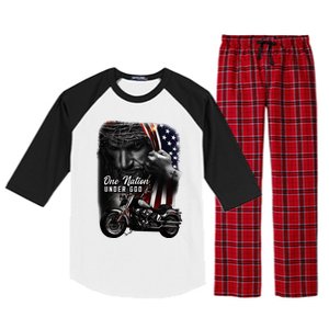 Biker Christian Motorcycles Lover One Nation Under God Raglan Sleeve Pajama Set