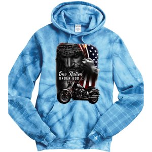 Biker Christian Motorcycles Lover One Nation Under God Tie Dye Hoodie