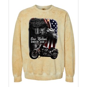 Biker Christian Motorcycles Lover One Nation Under God Colorblast Crewneck Sweatshirt