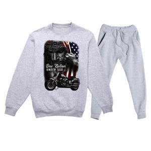 Biker Christian Motorcycles Lover One Nation Under God Premium Crewneck Sweatsuit Set