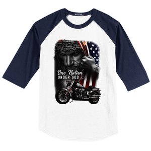 Biker Christian Motorcycles Lover One Nation Under God Baseball Sleeve Shirt