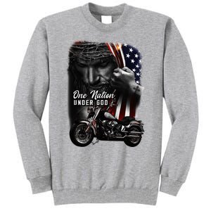 Biker Christian Motorcycles Lover One Nation Under God Tall Sweatshirt