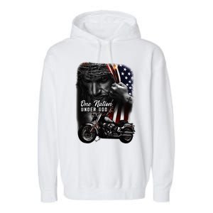 Biker Christian Motorcycles Lover One Nation Under God Garment-Dyed Fleece Hoodie