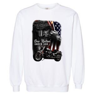 Biker Christian Motorcycles Lover One Nation Under God Garment-Dyed Sweatshirt