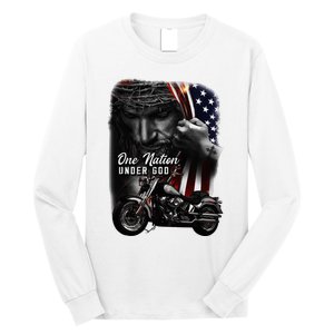 Biker Christian Motorcycles Lover One Nation Under God Long Sleeve Shirt