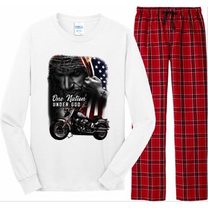 Biker Christian Motorcycles Lover One Nation Under God Long Sleeve Pajama Set