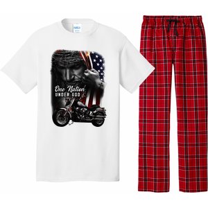 Biker Christian Motorcycles Lover One Nation Under God Pajama Set