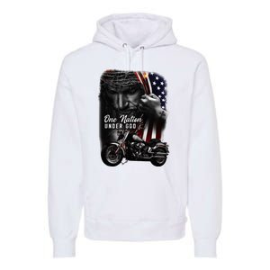 Biker Christian Motorcycles Lover One Nation Under God Premium Hoodie