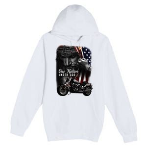 Biker Christian Motorcycles Lover One Nation Under God Premium Pullover Hoodie