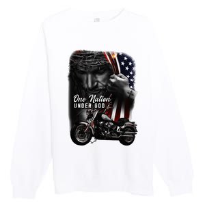 Biker Christian Motorcycles Lover One Nation Under God Premium Crewneck Sweatshirt