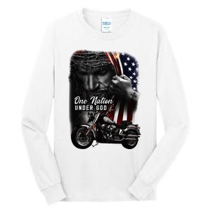 Biker Christian Motorcycles Lover One Nation Under God Tall Long Sleeve T-Shirt