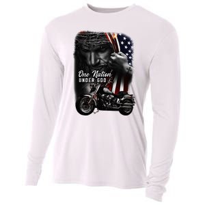 Biker Christian Motorcycles Lover One Nation Under God Cooling Performance Long Sleeve Crew