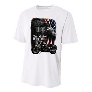 Biker Christian Motorcycles Lover One Nation Under God Performance Sprint T-Shirt