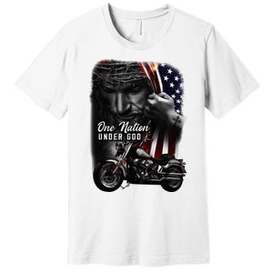 Biker Christian Motorcycles Lover One Nation Under God Premium T-Shirt