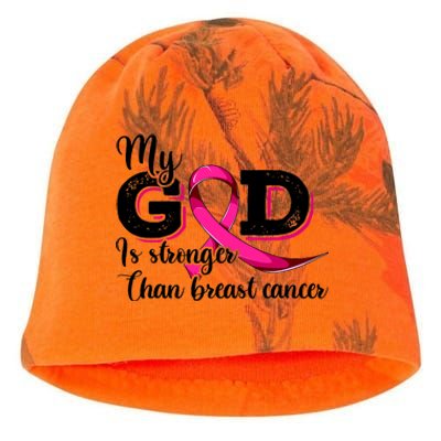 Breast Cancer My God Is Stronger Than Breast Cancer Kati - Camo Knit Beanie