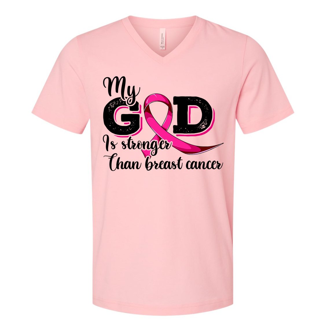 Breast Cancer My God Is Stronger Than Breast Cancer V-Neck T-Shirt