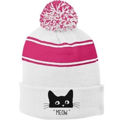 Black Cat Meow Cat Meow Kitty Funny Cats Kitty Stripe Pom Pom Beanie