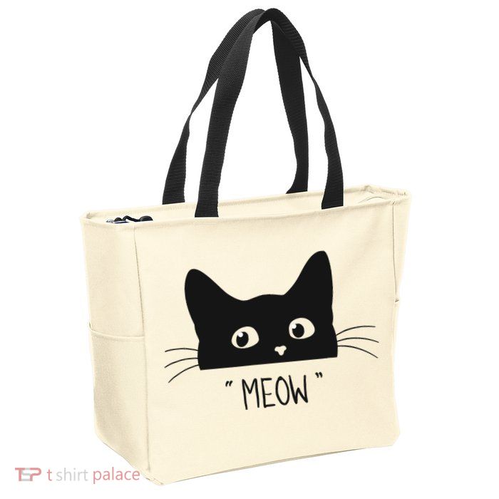 Black Cat Meow Cat Meow Kitty Funny Cats Kitty Zip Tote Bag