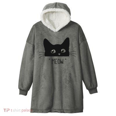 Black Cat Meow Cat Meow Kitty Funny Cats Kitty Hooded Wearable Blanket