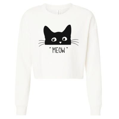 Black Cat Meow Cat Meow Kitty Funny Cats Kitty Cropped Pullover Crew