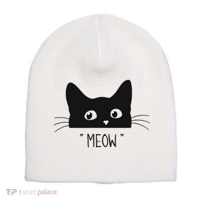 Black Cat Meow Cat Meow Kitty Funny Cats Kitty Short Acrylic Beanie