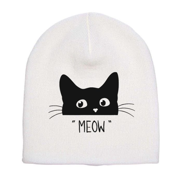 Black Cat Meow Cat Meow Kitty Funny Cats Kitty Short Acrylic Beanie