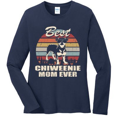 Best Chiweenie Mom Ever Vintage Retro Dog Mom Ladies Long Sleeve Shirt