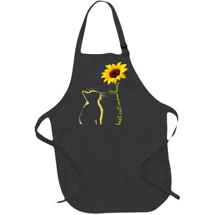 Best Cat Mom Ever Sunflower Mothers Day Gifts For Cat Lover Full-Length Apron With Pockets