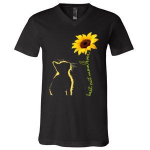 Best Cat Mom Ever Sunflower Mothers Day Gifts For Cat Lover V-Neck T-Shirt