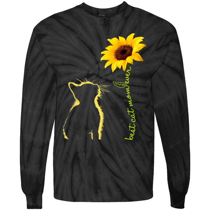 Best Cat Mom Ever Sunflower Mothers Day Gifts For Cat Lover Tie-Dye Long Sleeve Shirt