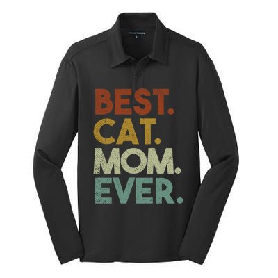 Best Cat Mom Ever Retro Crazy Cat Lady Gift Silk Touch Performance Long Sleeve Polo