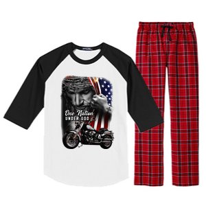 Biker Christian Motorcycles Lover One Nation Under God Raglan Sleeve Pajama Set