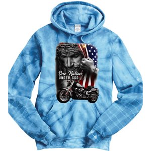 Biker Christian Motorcycles Lover One Nation Under God Tie Dye Hoodie