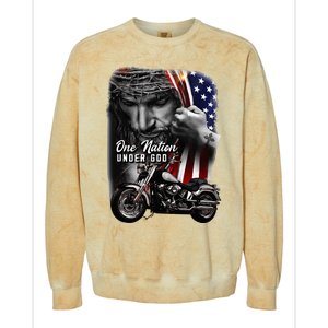 Biker Christian Motorcycles Lover One Nation Under God Colorblast Crewneck Sweatshirt