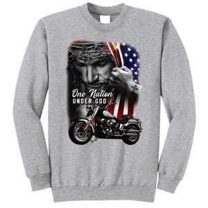 Biker Christian Motorcycles Lover One Nation Under God Tall Sweatshirt