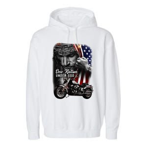 Biker Christian Motorcycles Lover One Nation Under God Garment-Dyed Fleece Hoodie