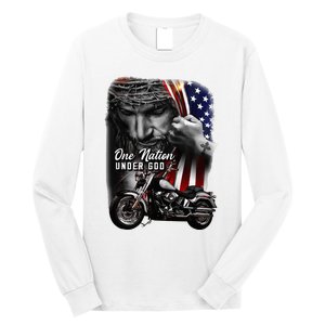 Biker Christian Motorcycles Lover One Nation Under God Long Sleeve Shirt