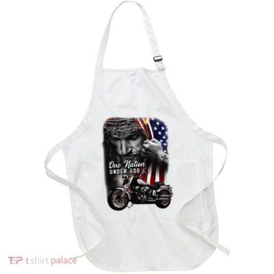 Biker Christian Motorcycles Lover One Nation Under God Full-Length Apron With Pockets