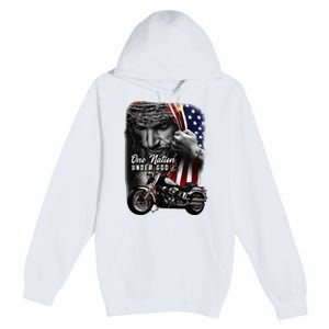 Biker Christian Motorcycles Lover One Nation Under God Premium Pullover Hoodie