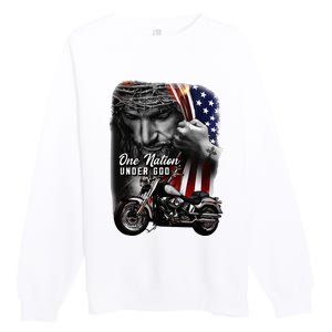 Biker Christian Motorcycles Lover One Nation Under God Premium Crewneck Sweatshirt